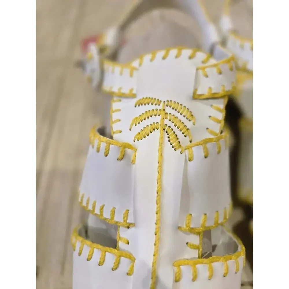 Farm Rio Women's White Slingback Sandals Palm Tree Whipstitch Casual Size 8